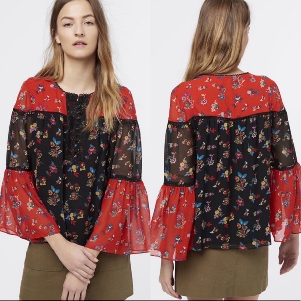 Rebecca Minkoff Red and Black Floral Blouse, size Small